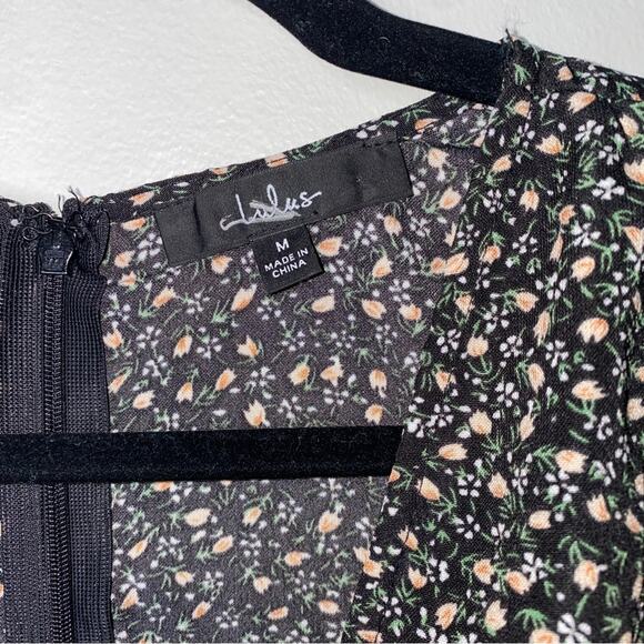 Lulus Fashion Find Black Ditsy Floral Print Ruffled Faux Wrap Midi Dress Medium - Picture 8 of 12